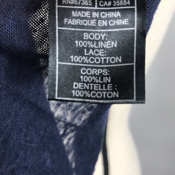 Cupcakes and Cashmere 100% Linen 3/4 sleeve navy top - Picture 5 of 5